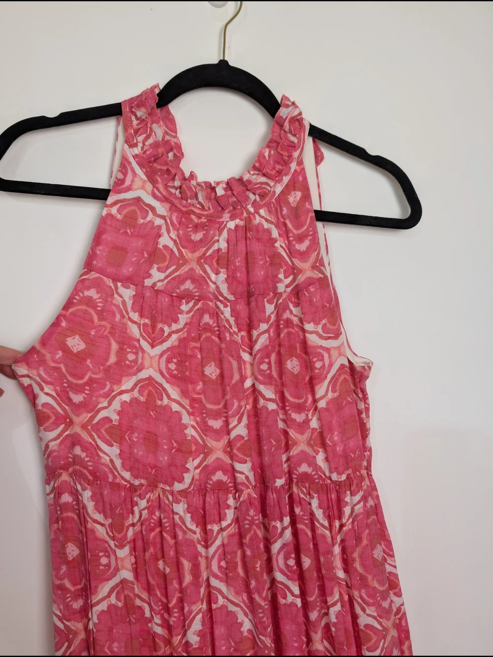 Halter Neck Flowy Geometric Tiered Maxi Dress Size S Summer Garden Party Boho